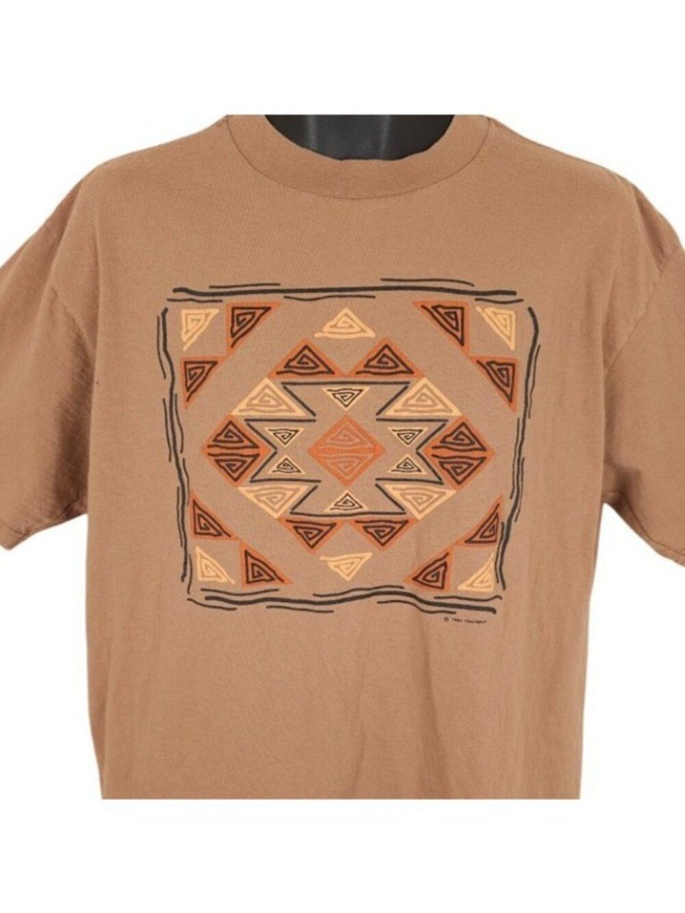 VintageβSouthwestern T Shirt Mens Size XL Brown 90s Geometric Art Tee
